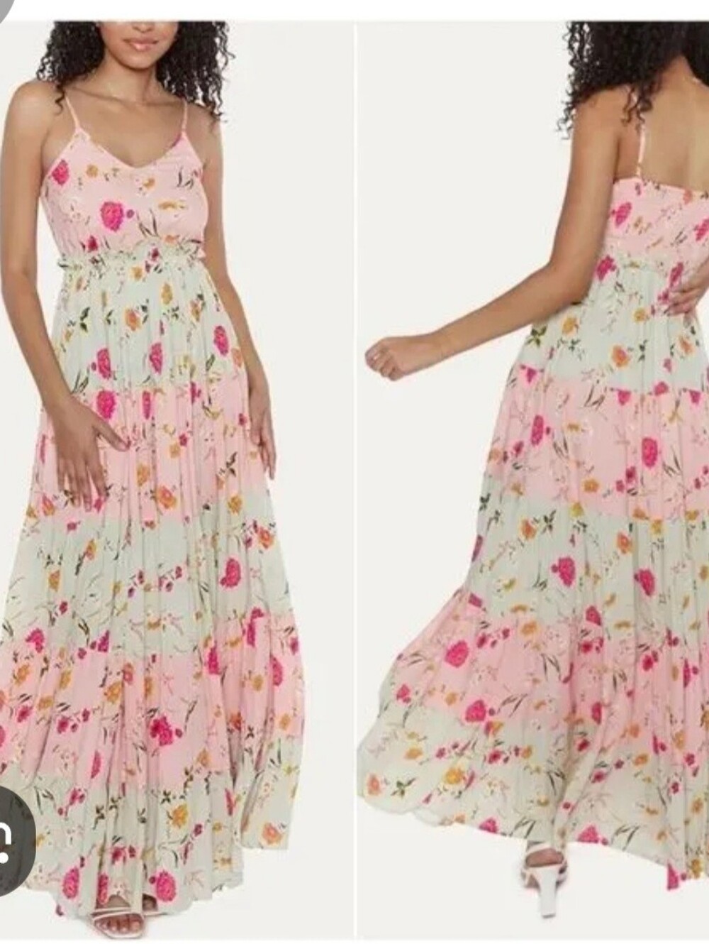 RAGA Pink Floral Tiered Maxi Dress Sz S